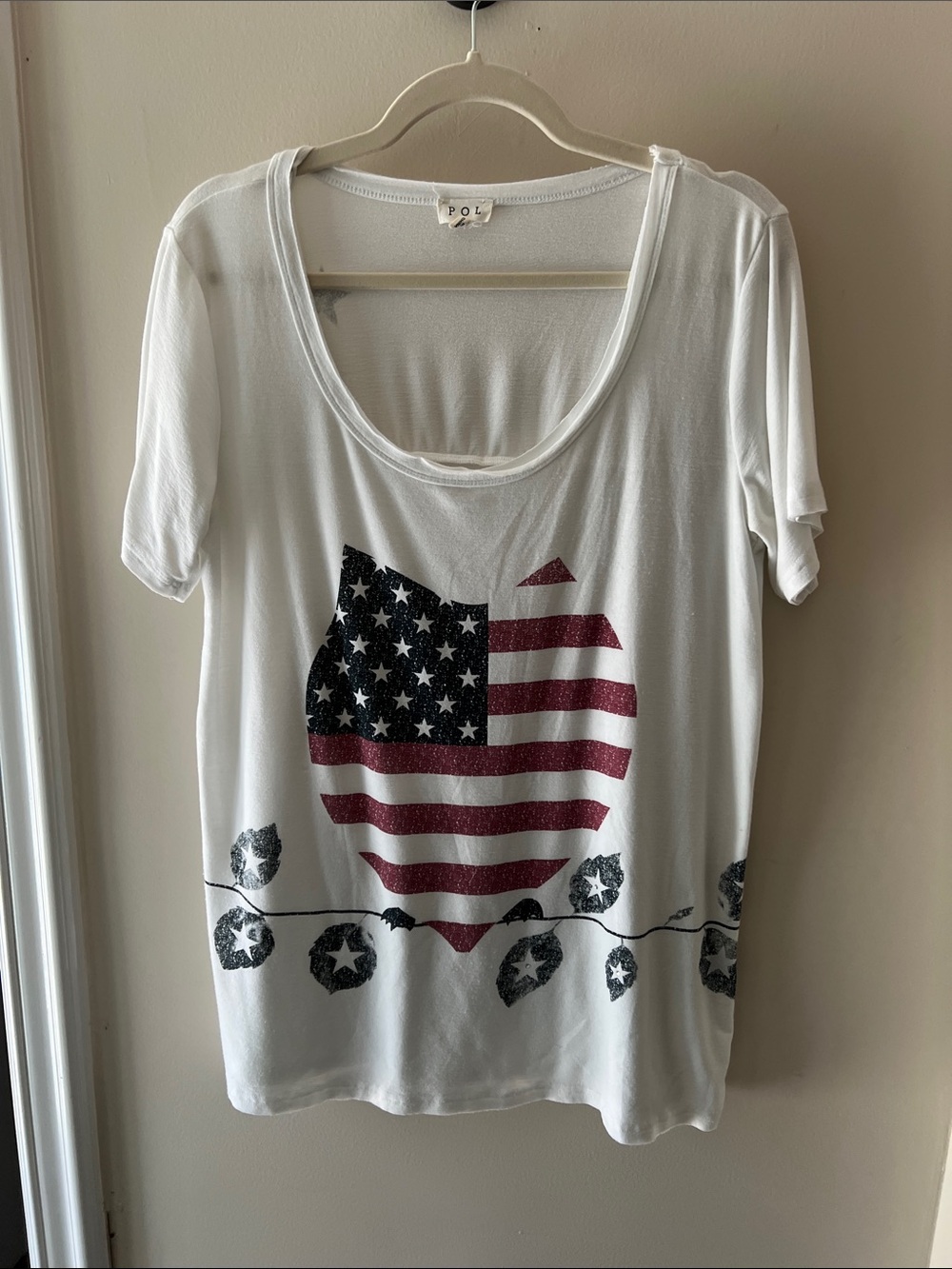 POL White Short Sleeve Tee with Red & Black Flag Heart
